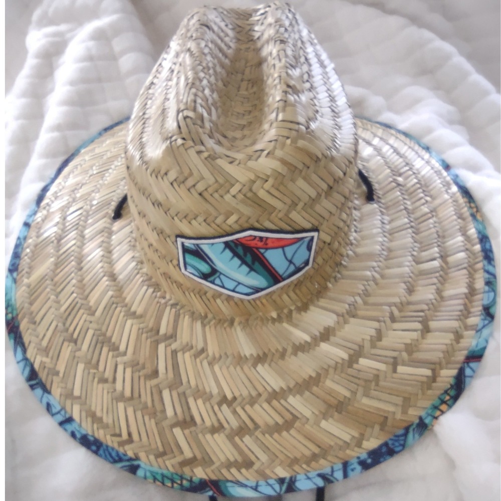 Lucky 7 Straw Sun Hat Fishing Lure‎ Print Wide Brim Adjustable Strap Size XL/8